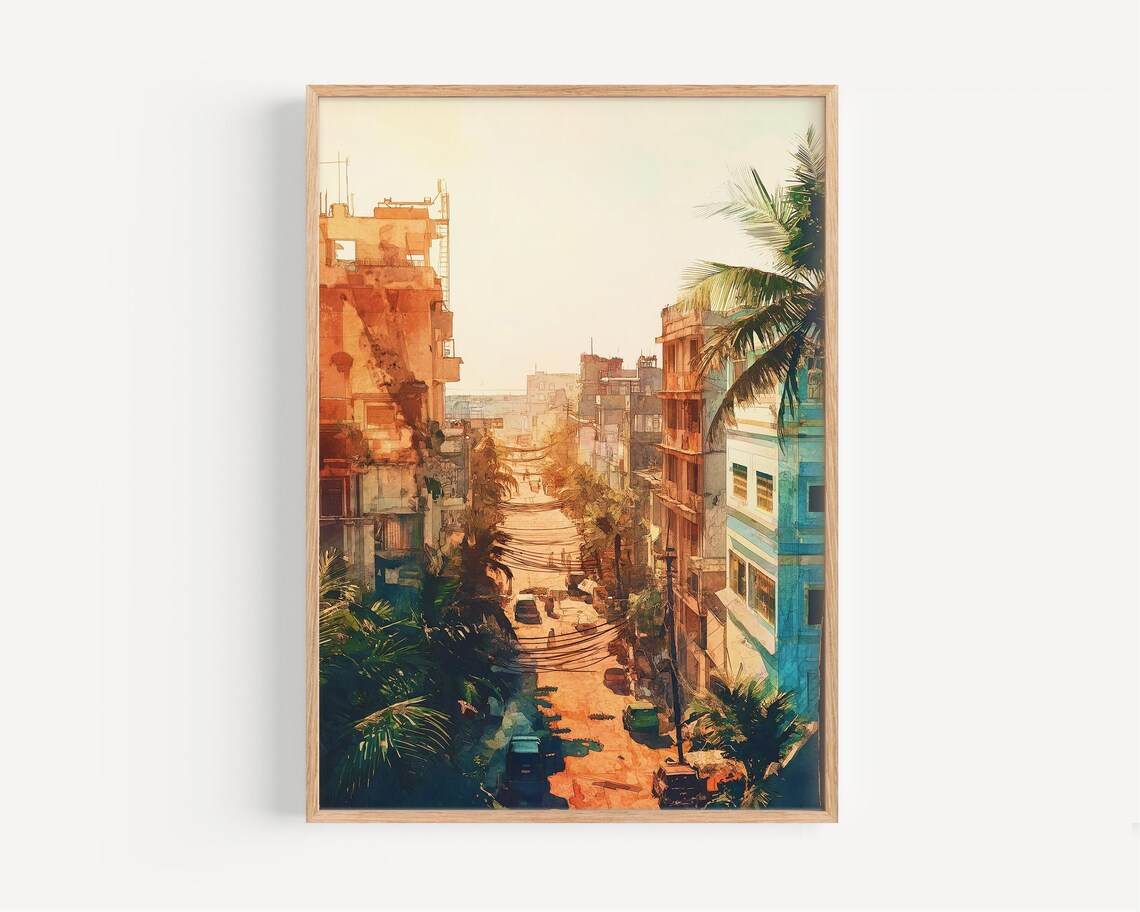 Chennai Watercolor Travel Poster, India Decor Illustration