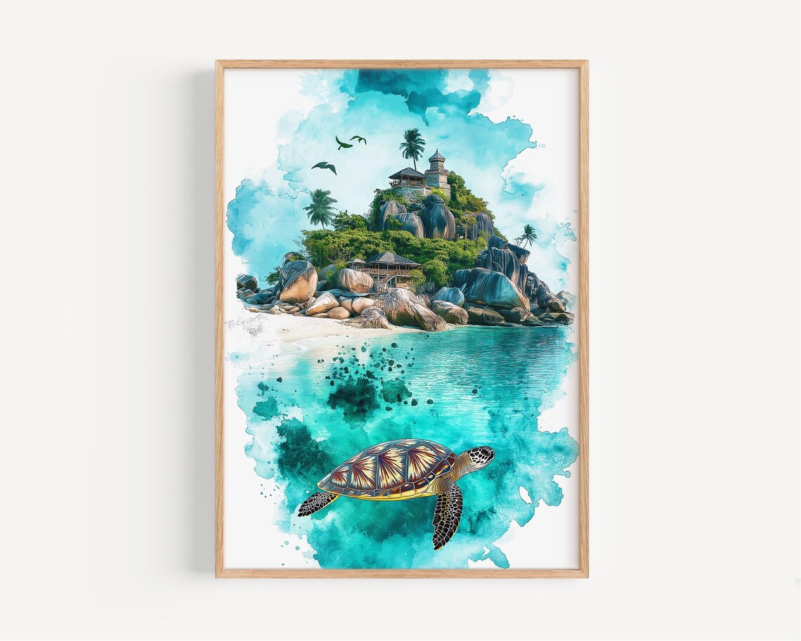 Koh Tao Watercolor Painting Travel Poster