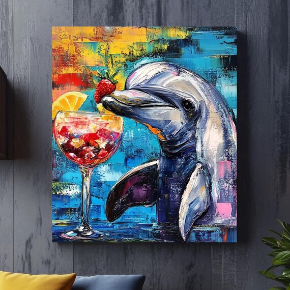 Dolphin Cocktail Beach Poster, Tropical Vibe