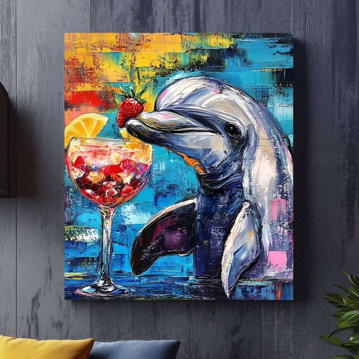 Dolphin Cocktail Beach Poster, Tropical Vibe