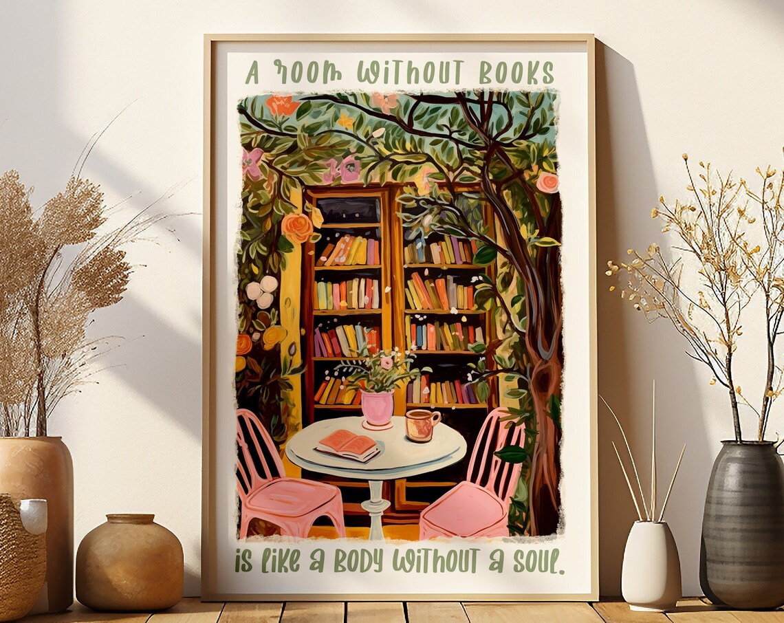 A Room Without Books Quote Pink Bookshop Reading Nook Poster