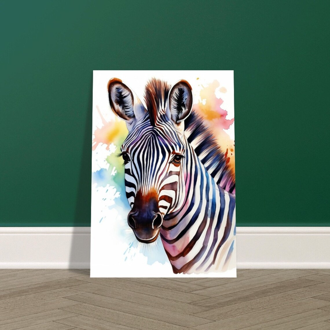 Zebra Portrait Watercolour Painting Colourful Splash Safari Art Poster - Image 2
