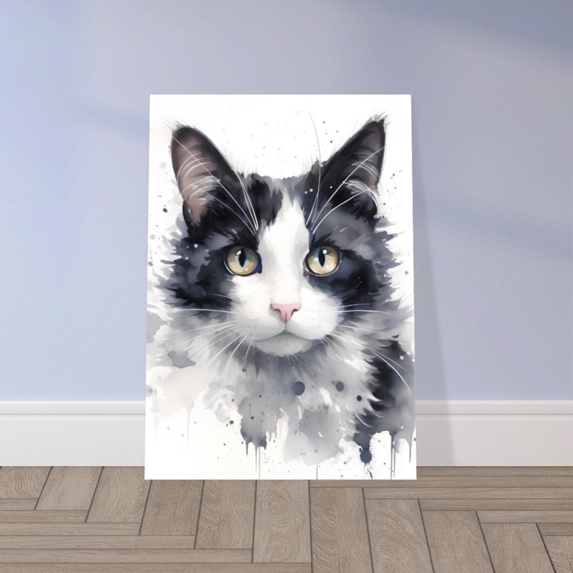 Cat Watercolour Painting Poster, Black And White - Image 2