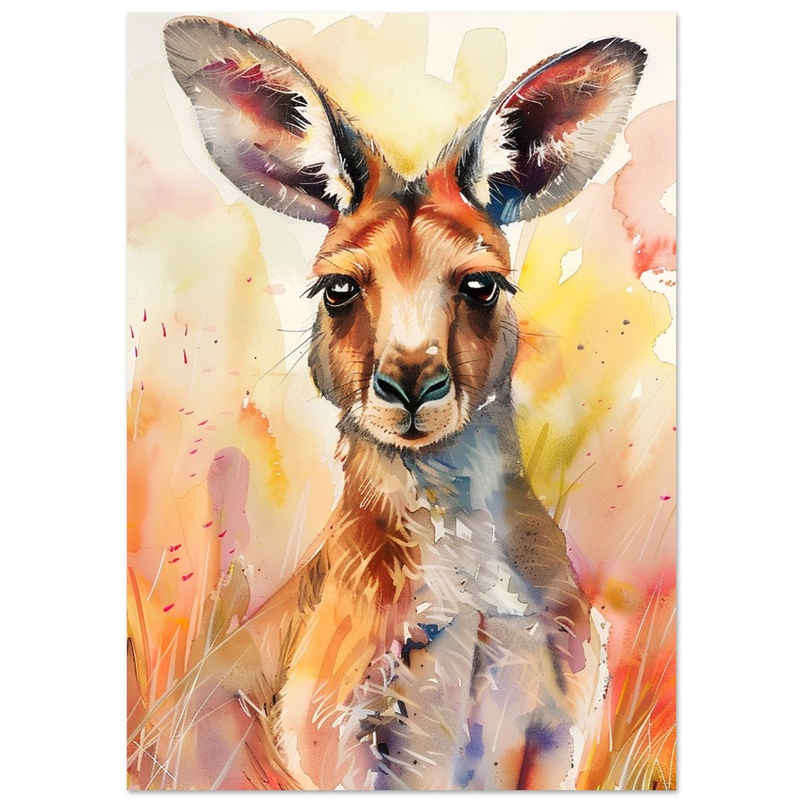 Kangaroo Portrait Watercolour Painting Warm Sunset Tones Art Poster - Image 2