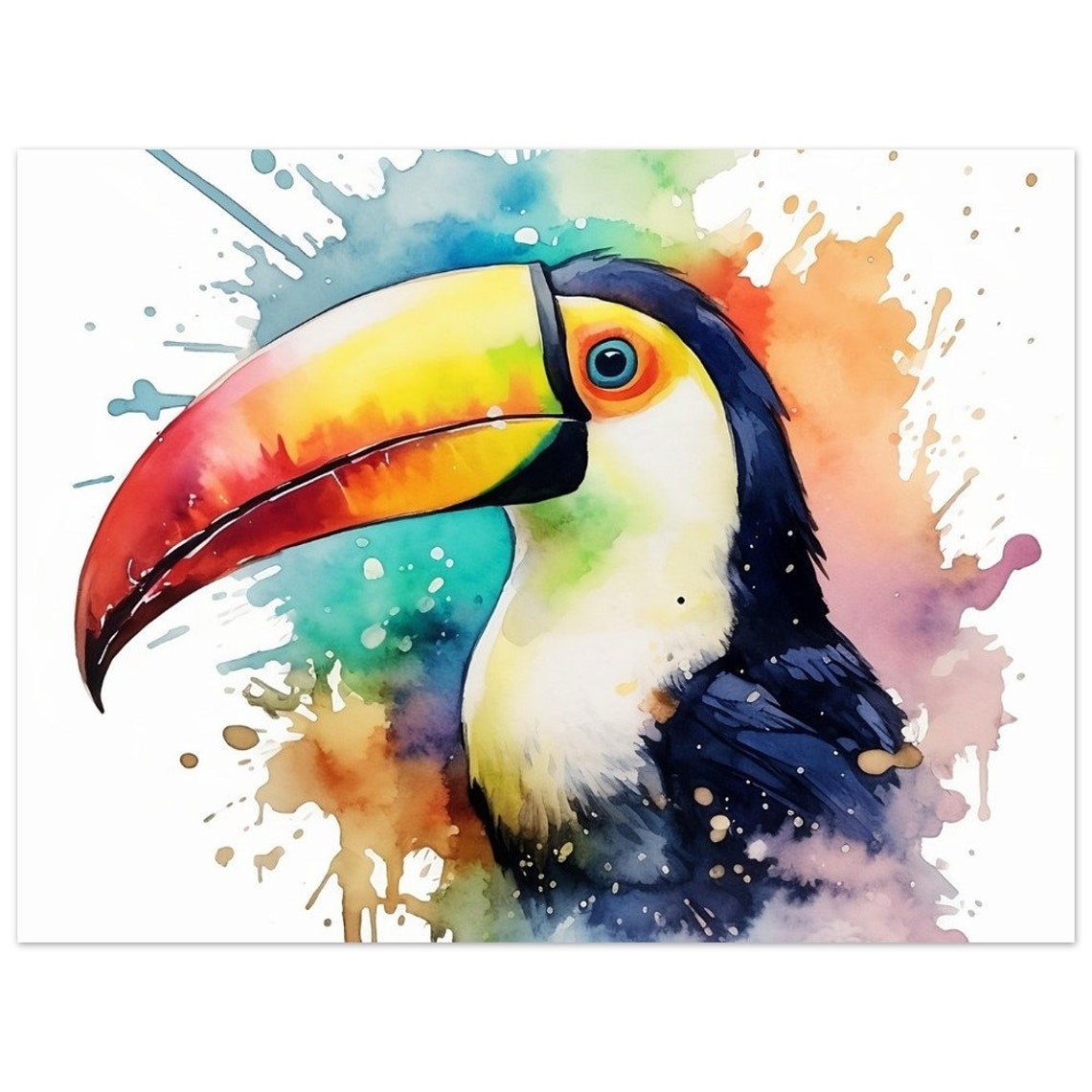 Toucan Profile With Colourful Beak Watercolour Tropical Bird Poster - Image 4