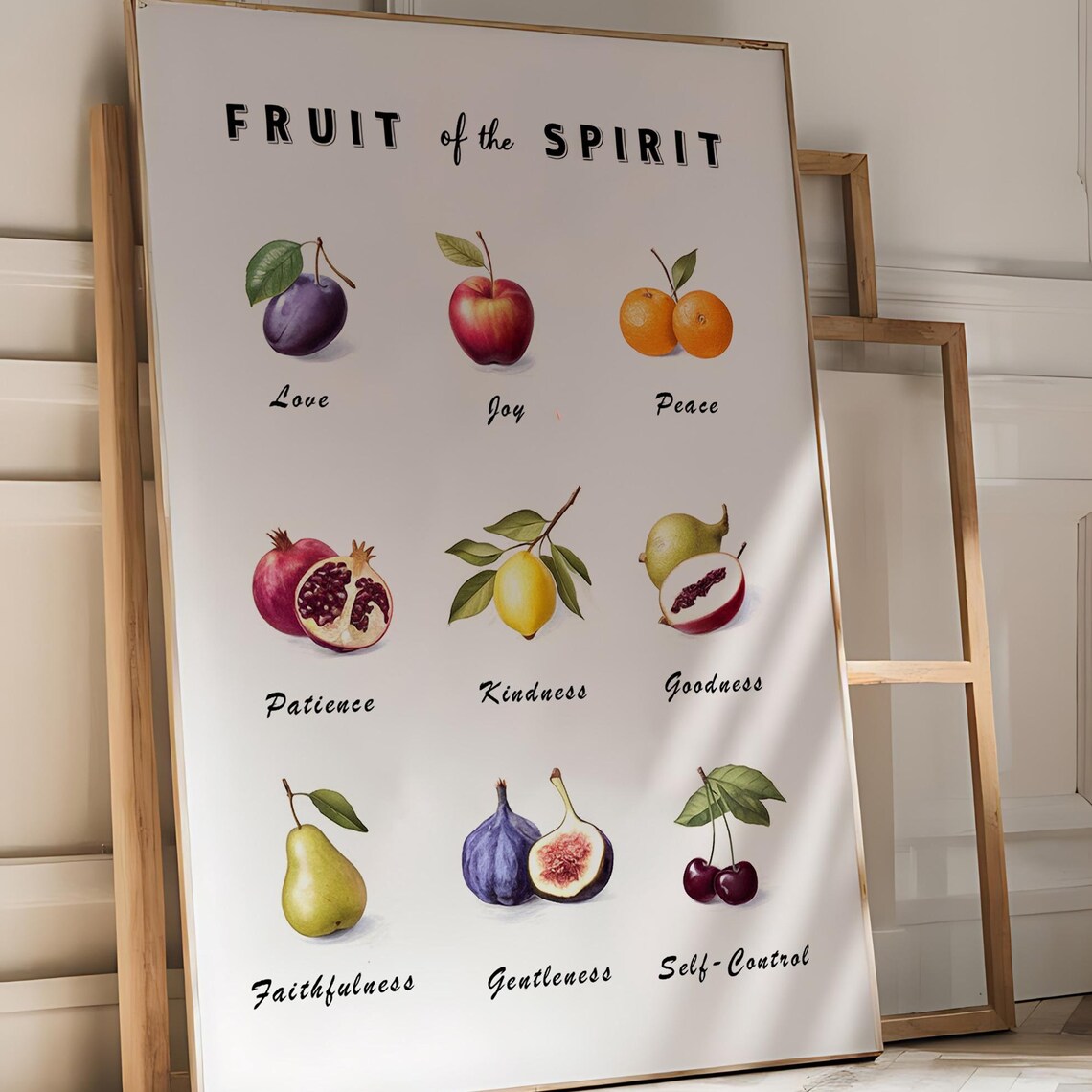 Fruit of the Spirit Nine Illustrated Fruits Virtue Chart Vintage Poster - Image 4
