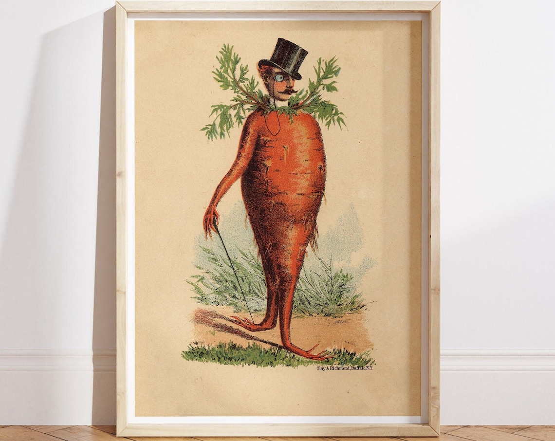 Victorian Carrot Man Vintage Kitchen Art Print