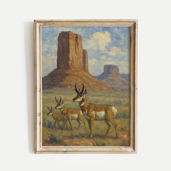 Pronghorn Antelope Herd Before Towering Desert Buttes Poster