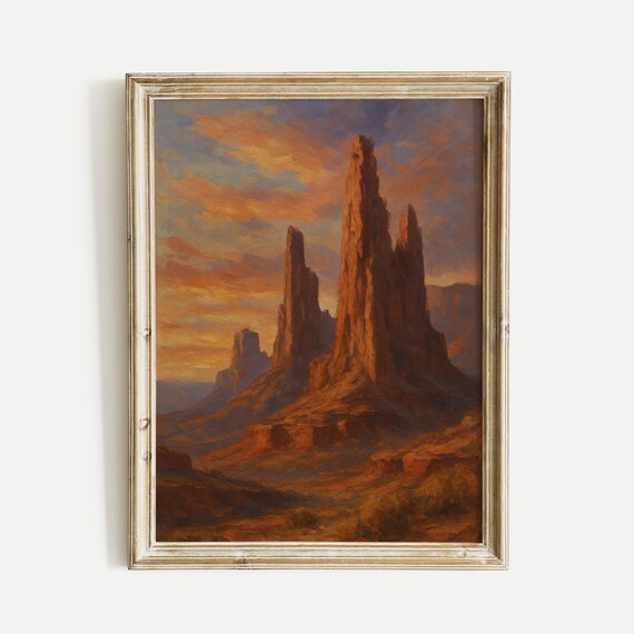 Towering Canyon Spires at Sunset Red Rock Oil Painting Poster