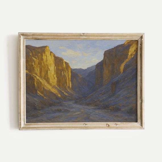 Golden Canyon Walls Illuminated Oil Painting Print Vintage Nature Wall Art Home Office Living Room Bedroom Decor