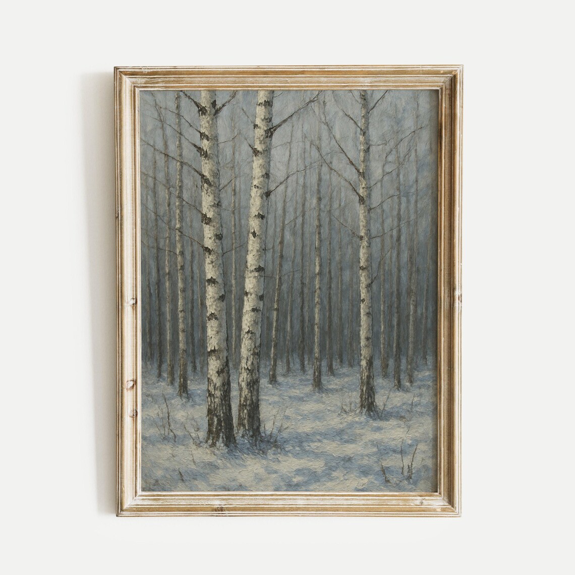 Winter Birch Trees Snowy Forest Vintage Moody Oil Painting Poster