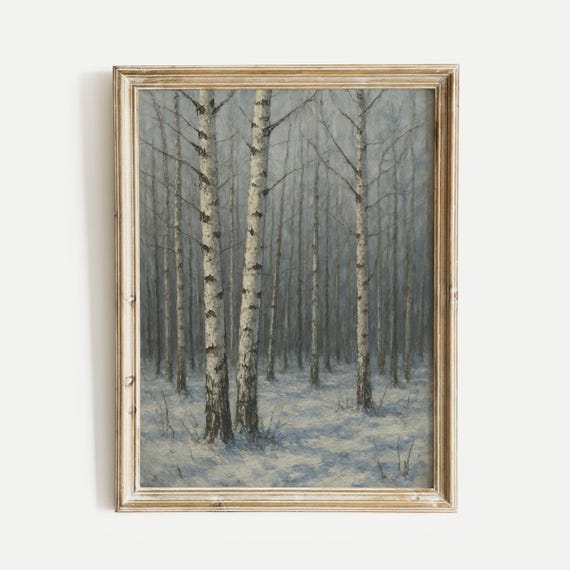 Winter Bare Birch Trees Oil Painting Print Nature Vintage Wall Art Home And Office Living Room Bedroom Decor