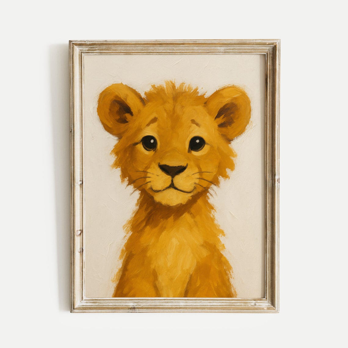 Sweet Lion Cub Portrait Oil Painting Nursery Wildlife Poster
