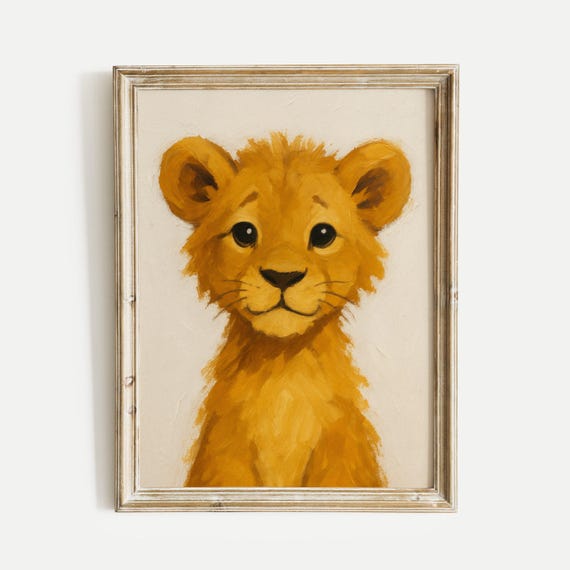 Lion Oil Painting Poster African Animal Wall Art Print Vintage Safari Wildlife Gallery Nursery Decor