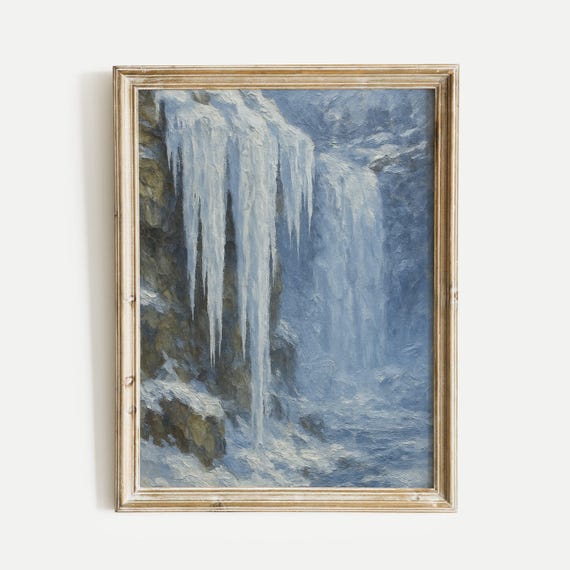 Frozen Waterfall Oil Painting Print Vintage Wall Art Home And Office Living Room Bedroom Nursery Decor