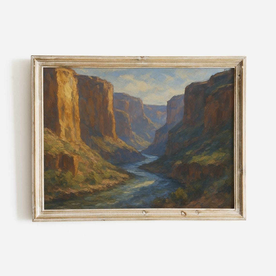 Sunlit Canyon River Winding Below Towering Cliffs Oil Poster