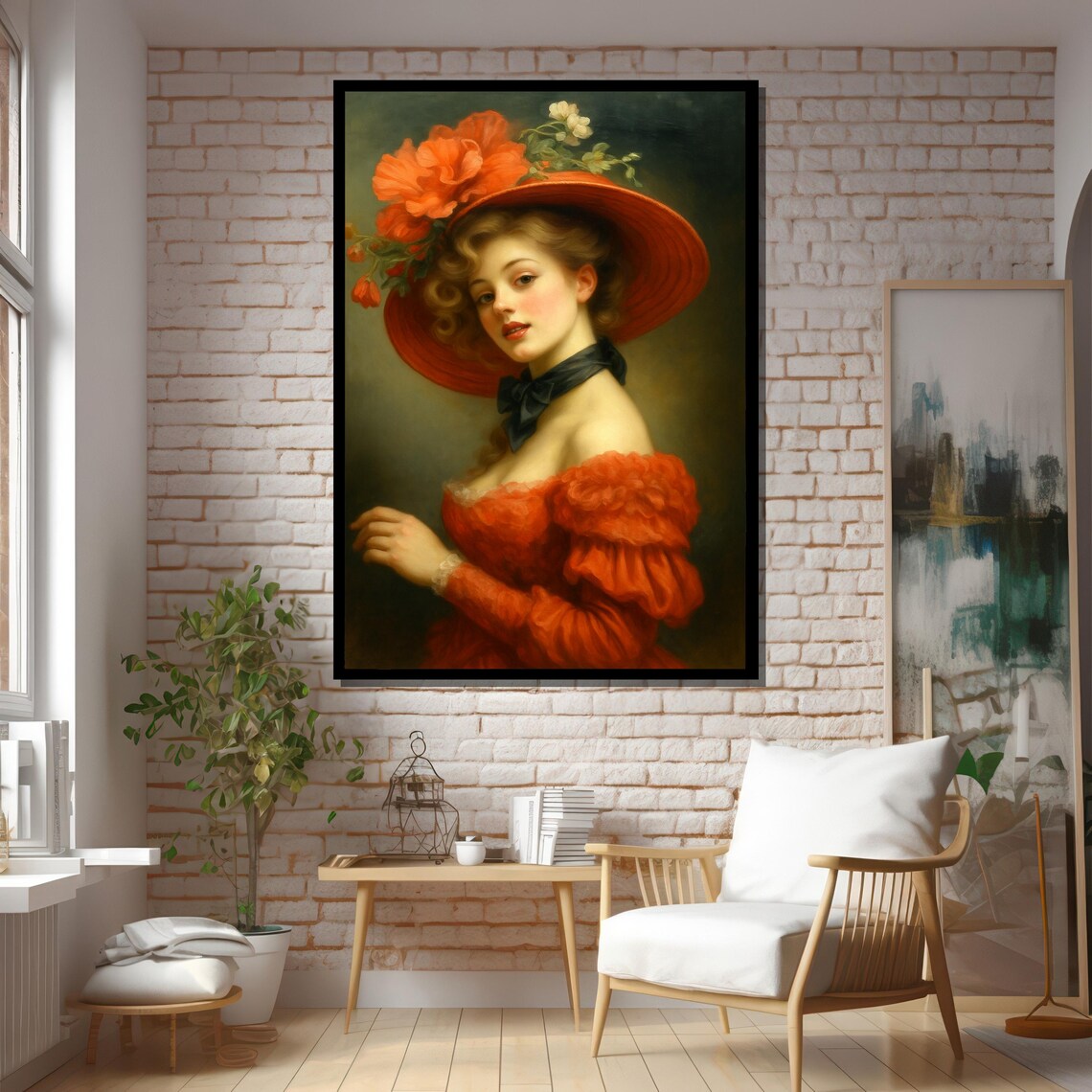 Romantic Lady in Red Hat Art Print - Image 5