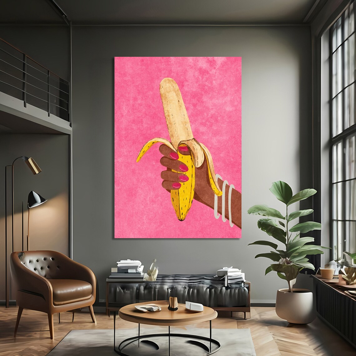 Playful Banana Tease, Sensual Modern Painting - Image 2
