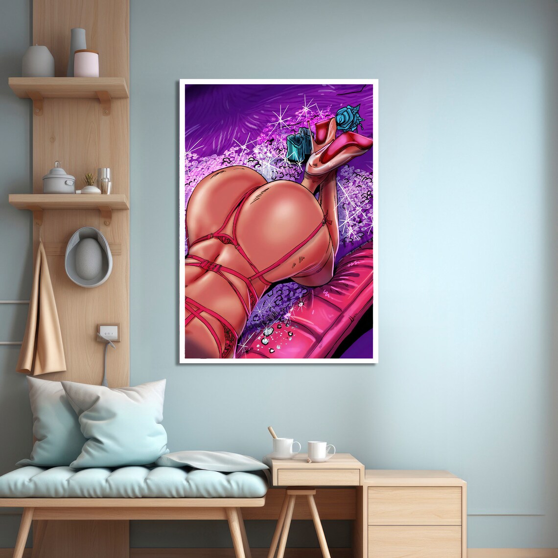 Erotic Painting, Sensual Pose With Floral Accents - Image 4