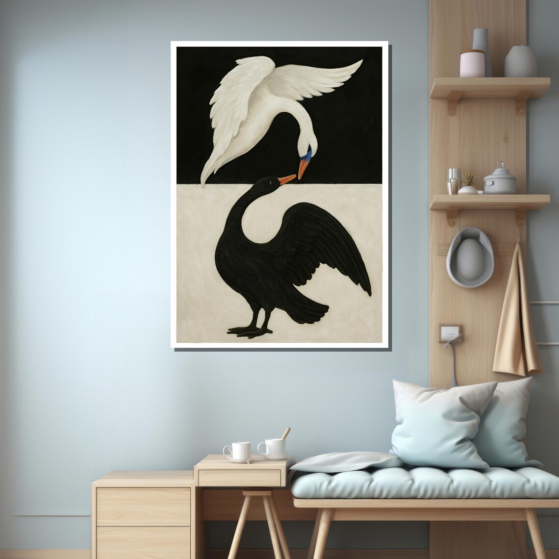 Black And White Swans in Yin Yang Harmony Art Print - Image 3