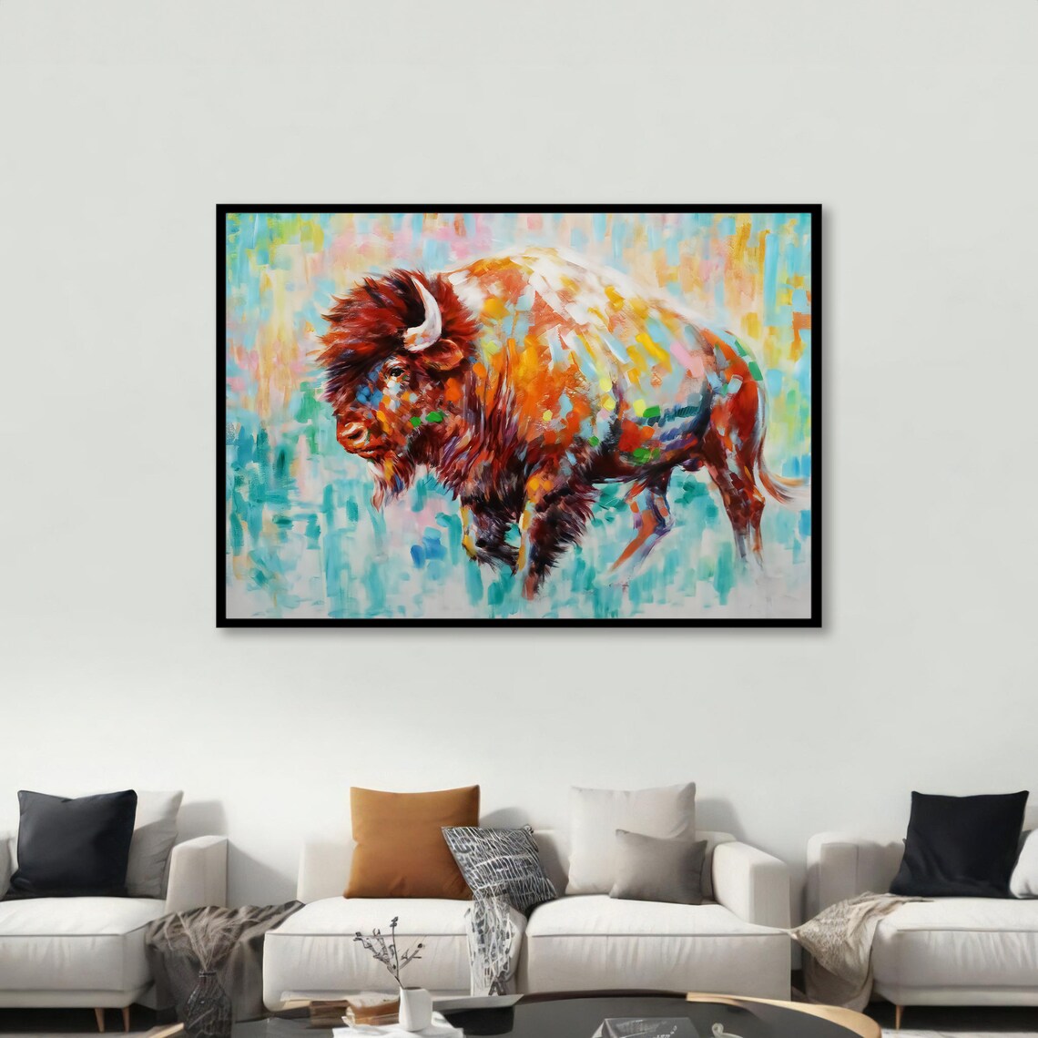 Vibrant Buffalo Painting, Modern Wildlife Decor - Image 3