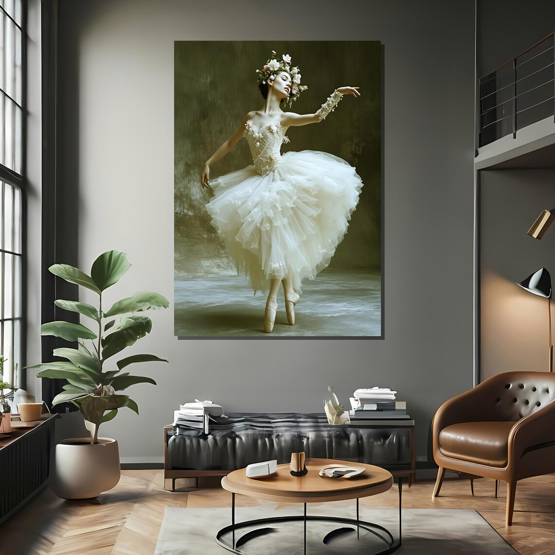 Ballerina in White Tulle Dress with Floral Crown Dance Art Poster - Image 2