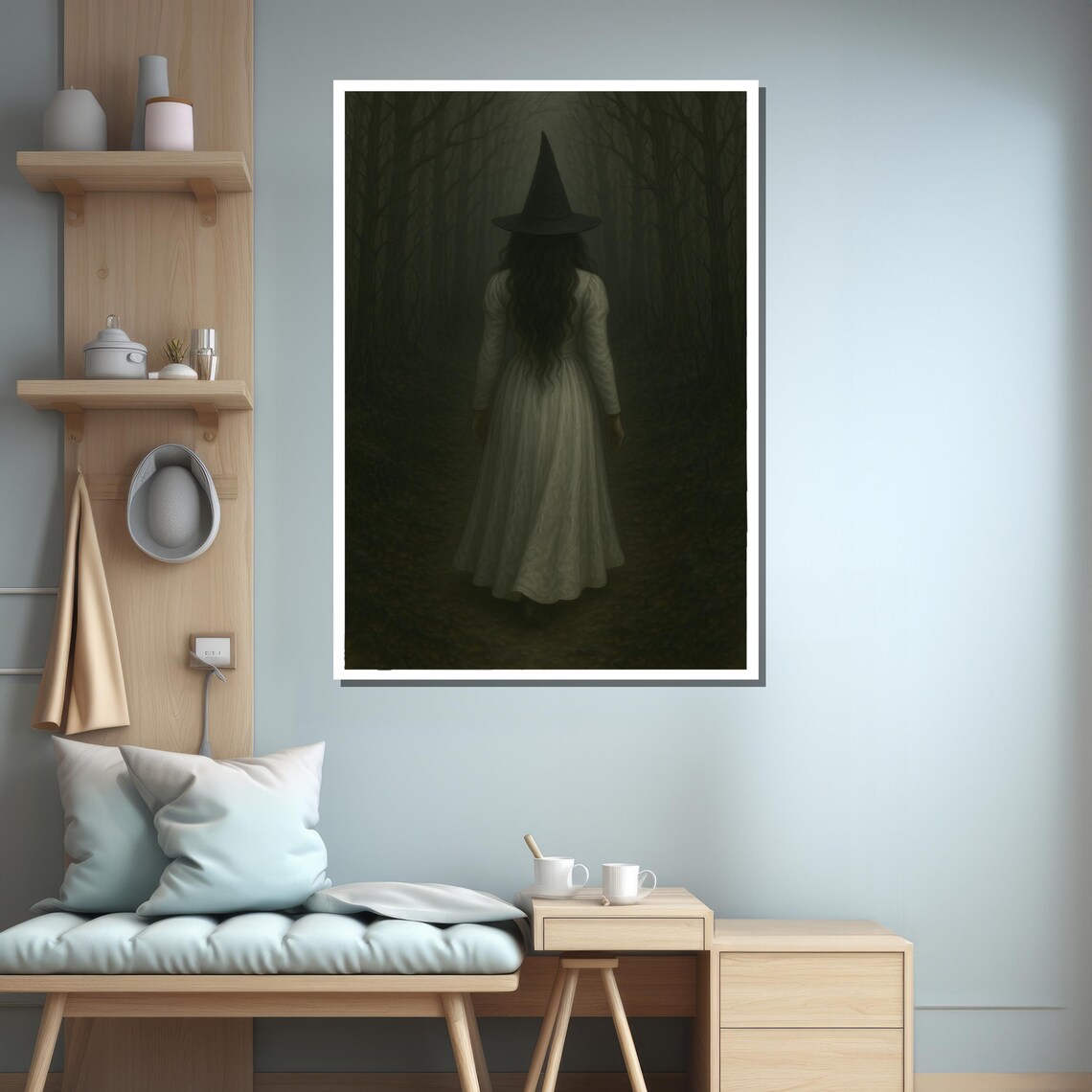 Witch In White Walking Into The Forest, Gothic - Image 3