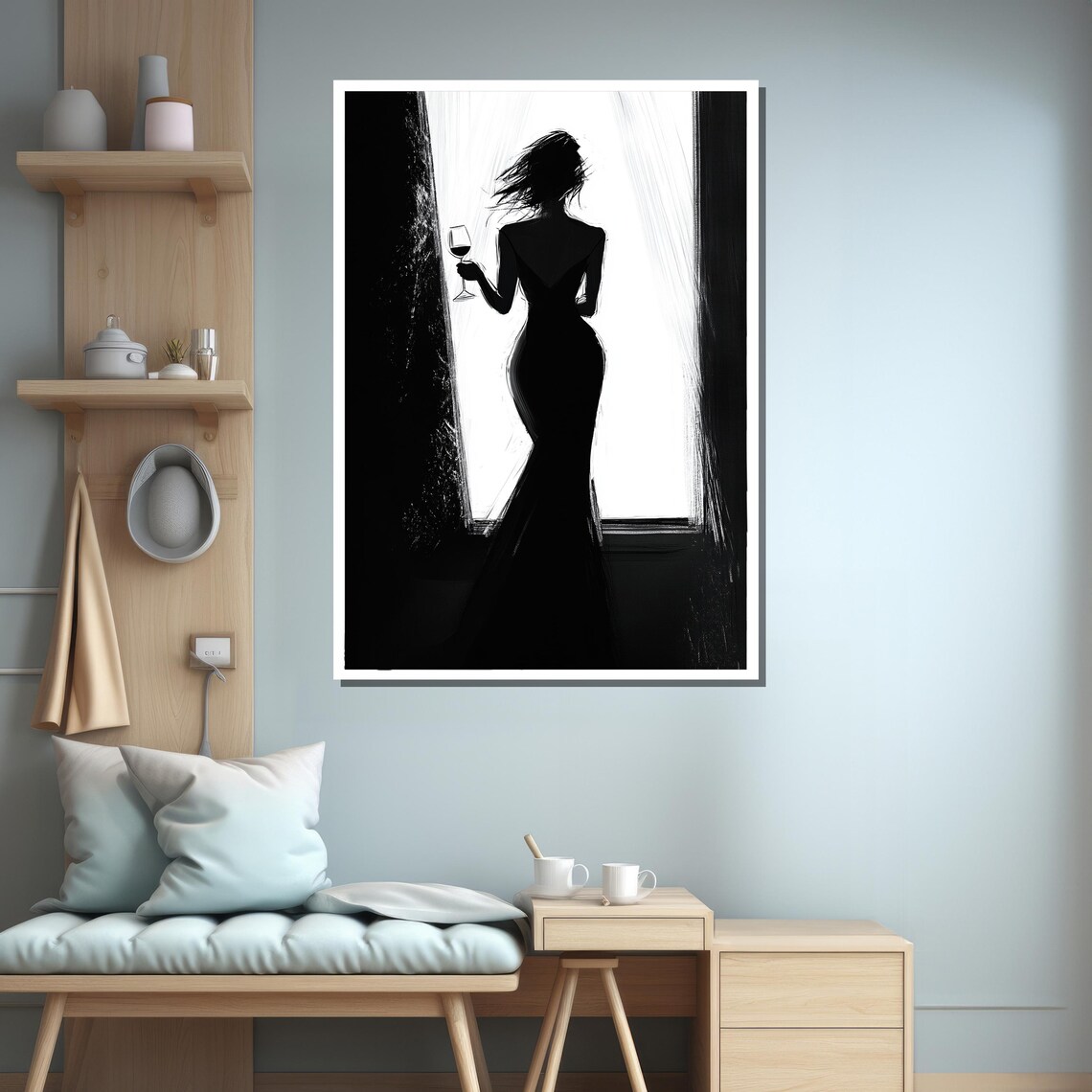 Silhouette Of Woman With Wine Glass, Minimalist Art Print - Image 2