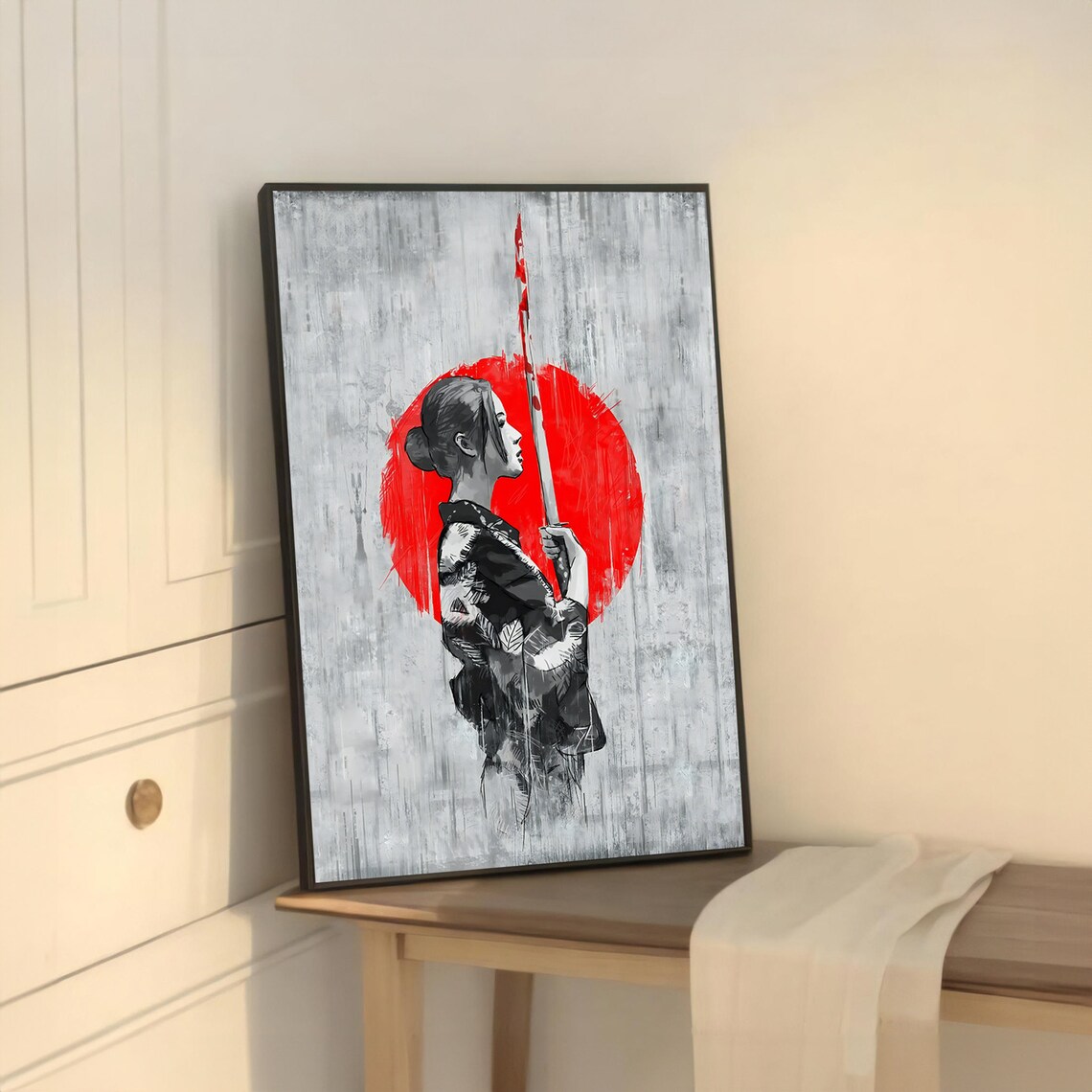 Elegant Samurai Woman, Minimalist Japanese Wall Art - Image 5