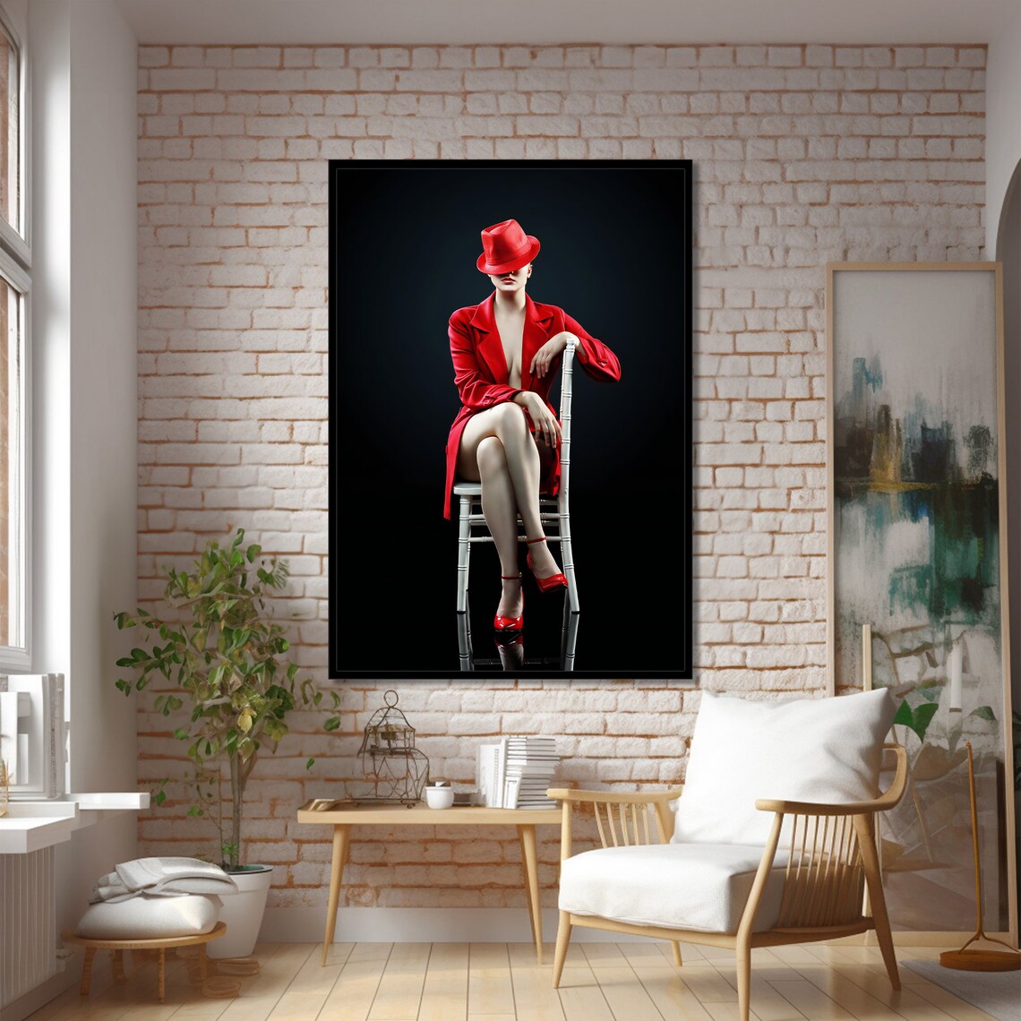 Modern Painting Of Woman In Red Outfit And Hat - Image 3