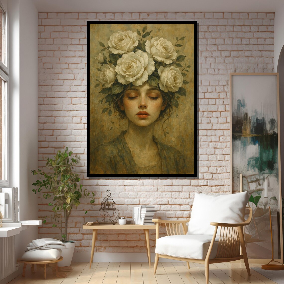 Dreamy Woman With White Roses Art Print - Image 5