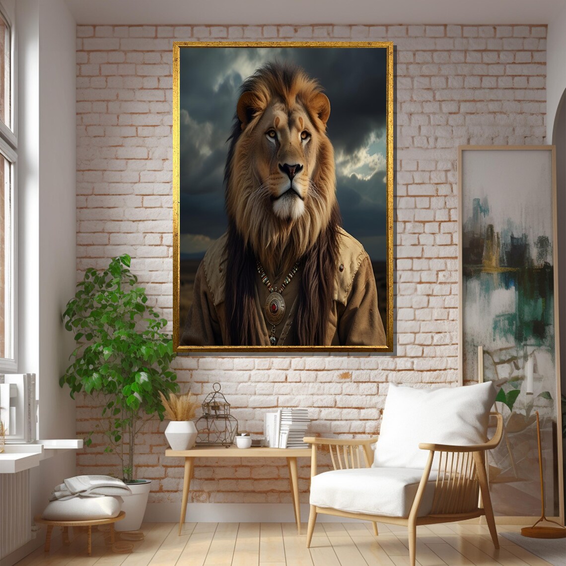 Regal Warrior Lion Portrait, Tribal Attire Art Print - Image 5