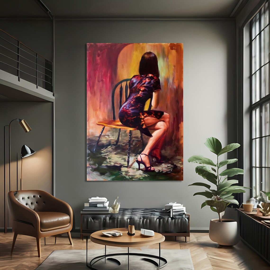 Abstract Woman Sitting On A Chair, Figurative Art Print - Image 4