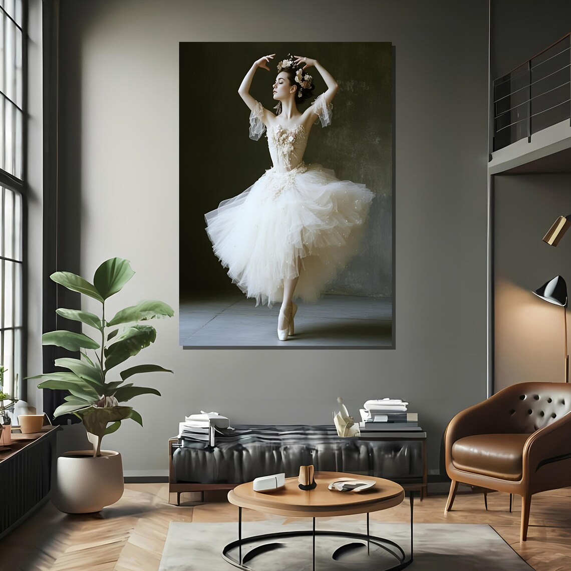 Graceful Ballet Dancer, Floral Dress Art Print - Image 2