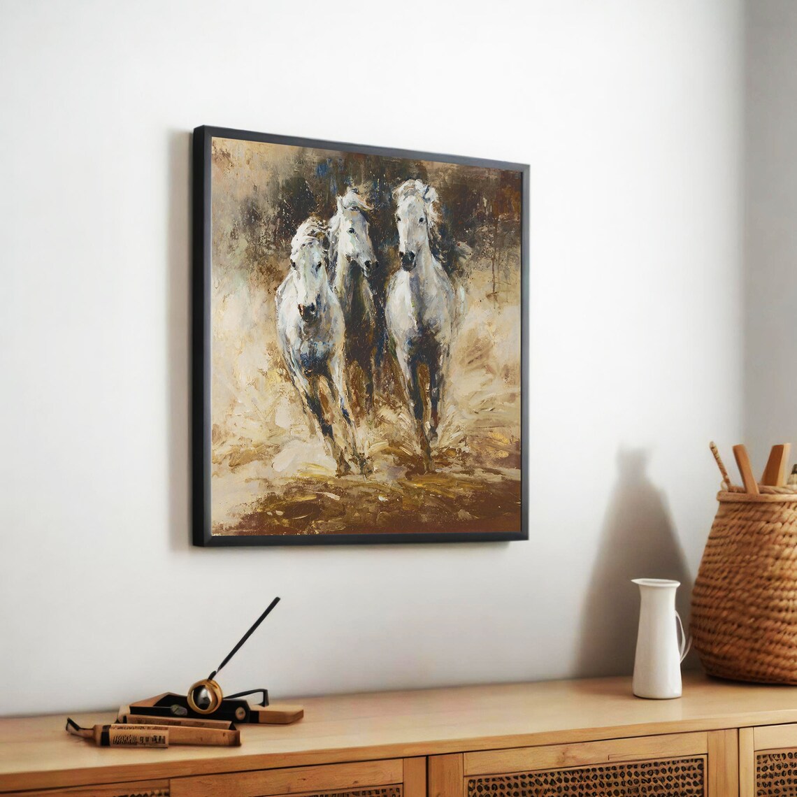 Galloping White Horses, Abstract Modern Animal Decor - Image 5