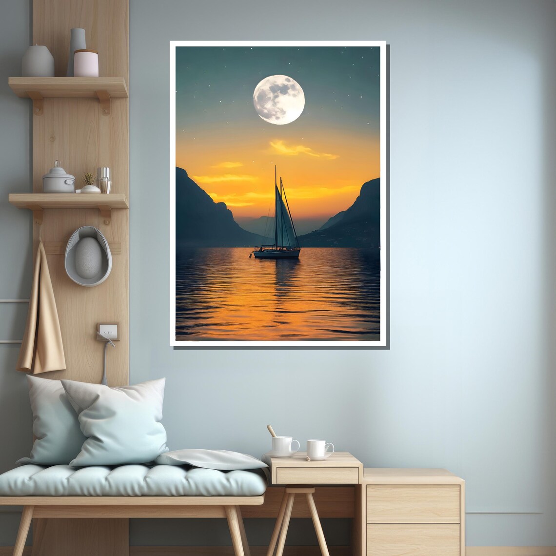 Sailboat at Moonlit Sunset, Nautical Wall Art - Image 2