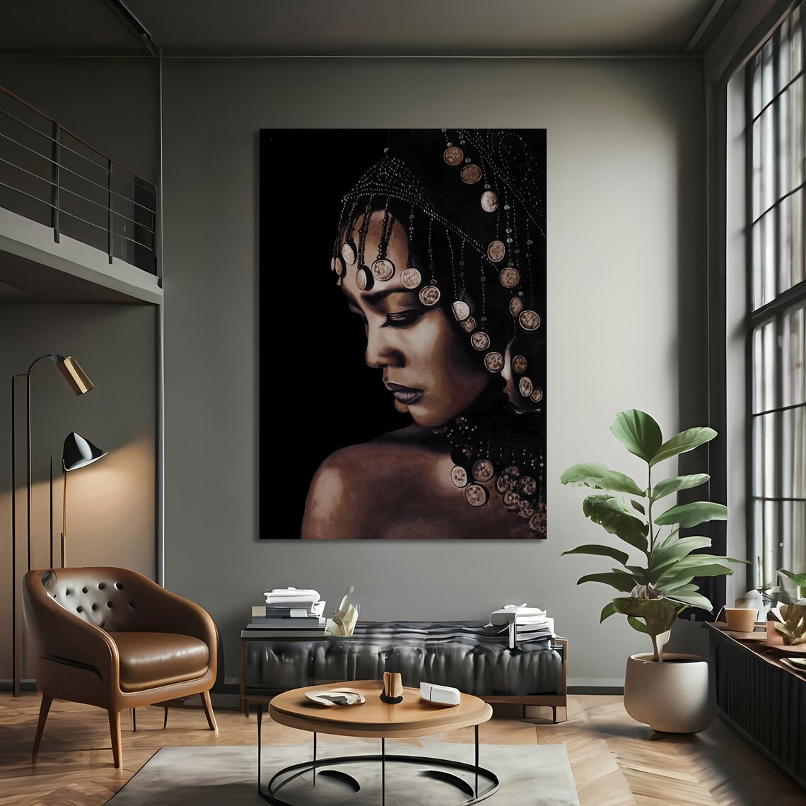 African Woman With Beaded Headdress, Cultural Art Print - Image 3