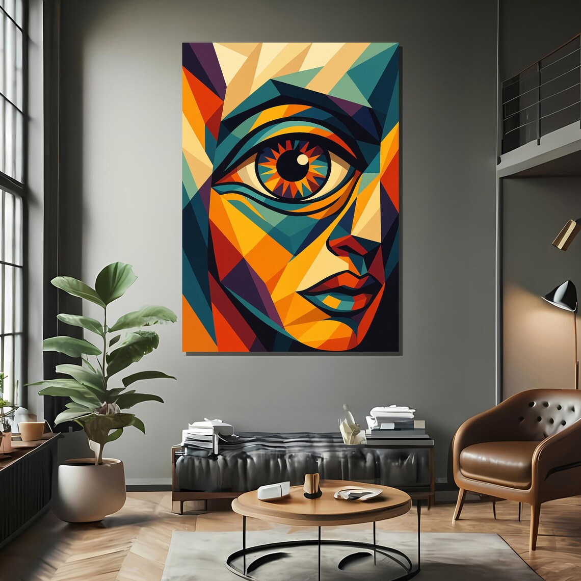 Geometric Abstract Face With Big Eye, Art Print - Image 2
