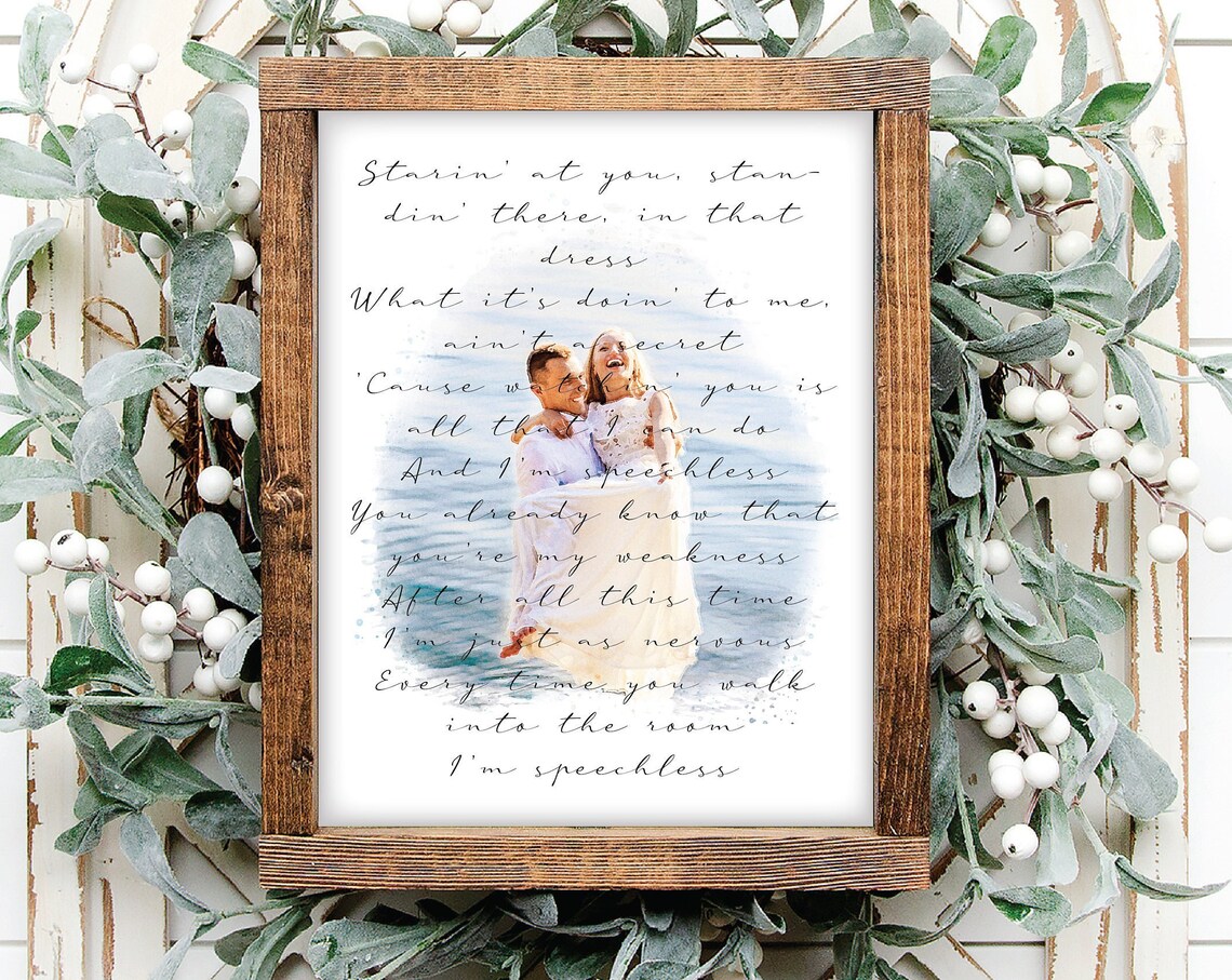Custom Watercolor Wedding Portrait With Song Lyrics Art Poster