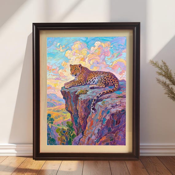 Leopard Palette Knife Painting Print Wood Framed Wall Decor