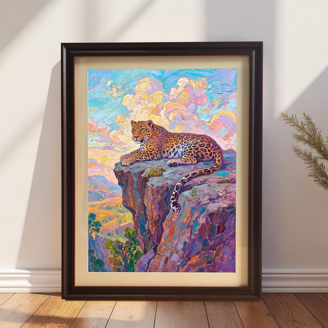 Leopard Palette Knife Painting Print Wood Framed Wall Decor