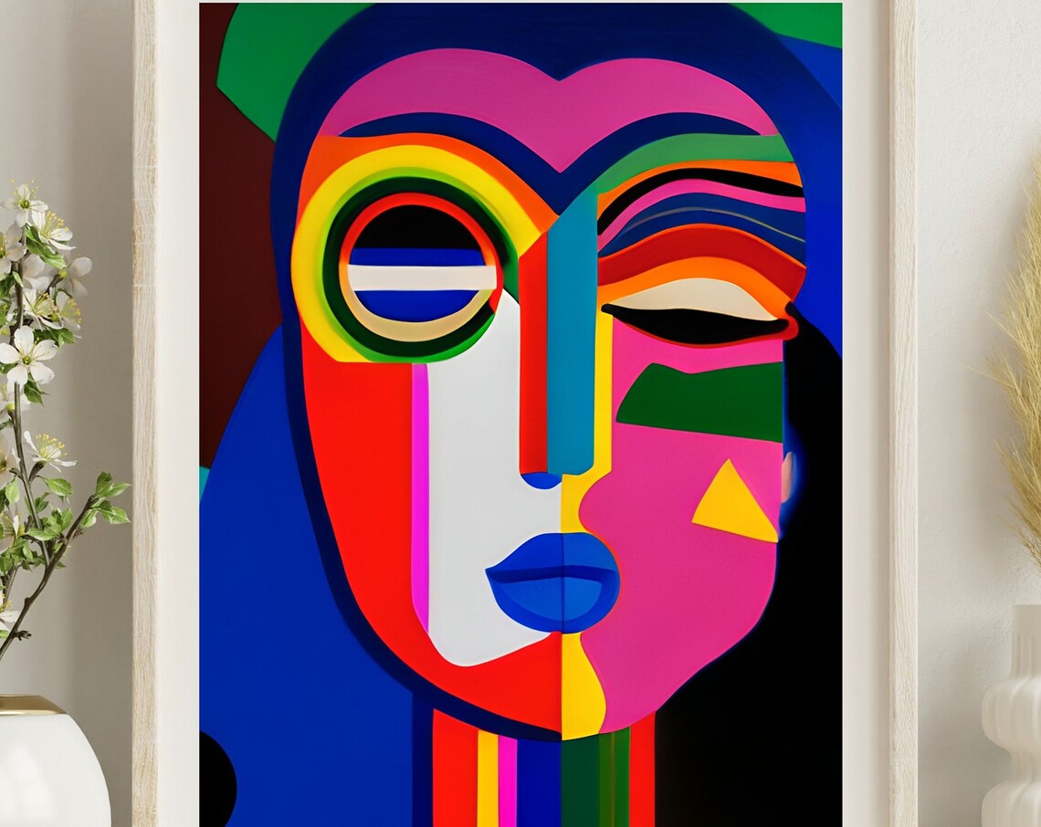 Allure Rainbow Eye Tribal Face Geometric Colorful Abstract Art Print
