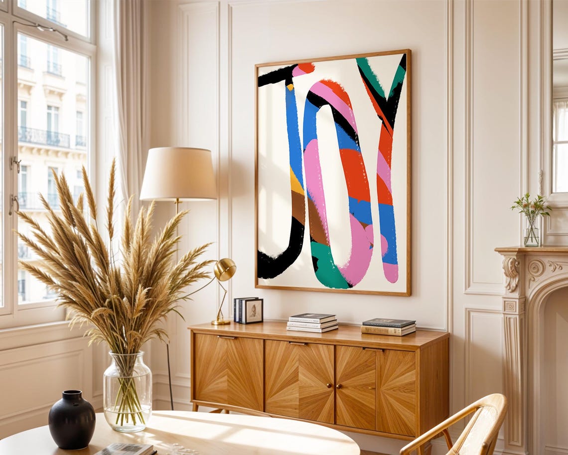 Joy Typography Colorful Brushstroke Letters Modern Eclectic Art Poster - Image 3