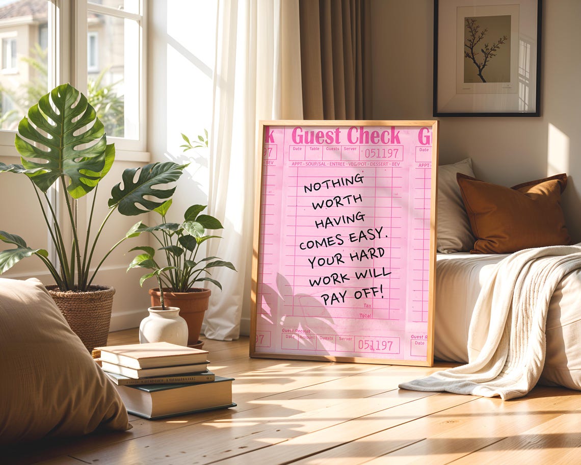 Pink Guest Check Print Motivational Quote Wall Art Trendy Y2k Decor Preppy Room Poster - Image 6