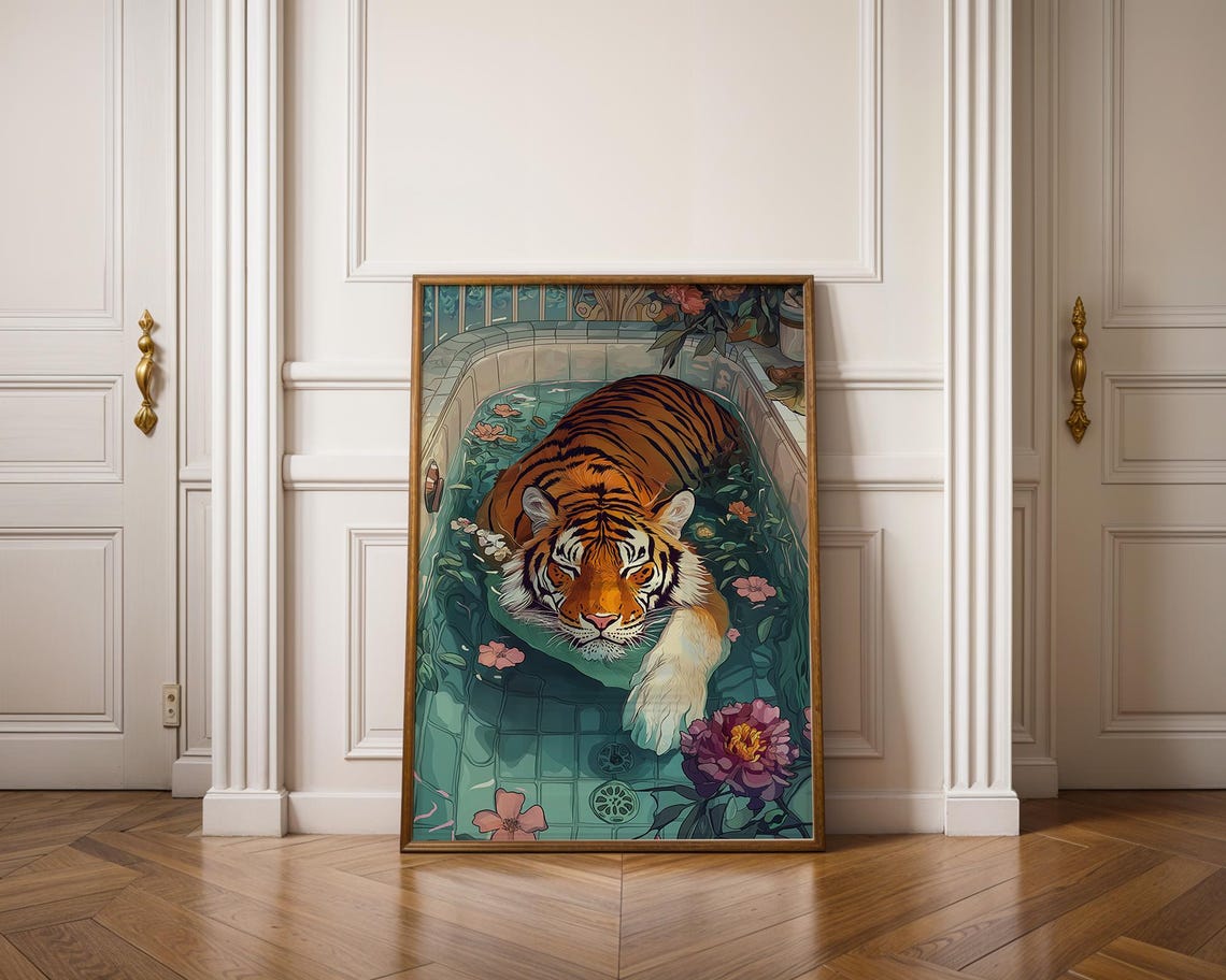 Luxury Tiger Bath Art Exotic Bathroom Decor Maximalist Wall Wild Animal Print Colorful Jungle Poster Trendy - Image 6
