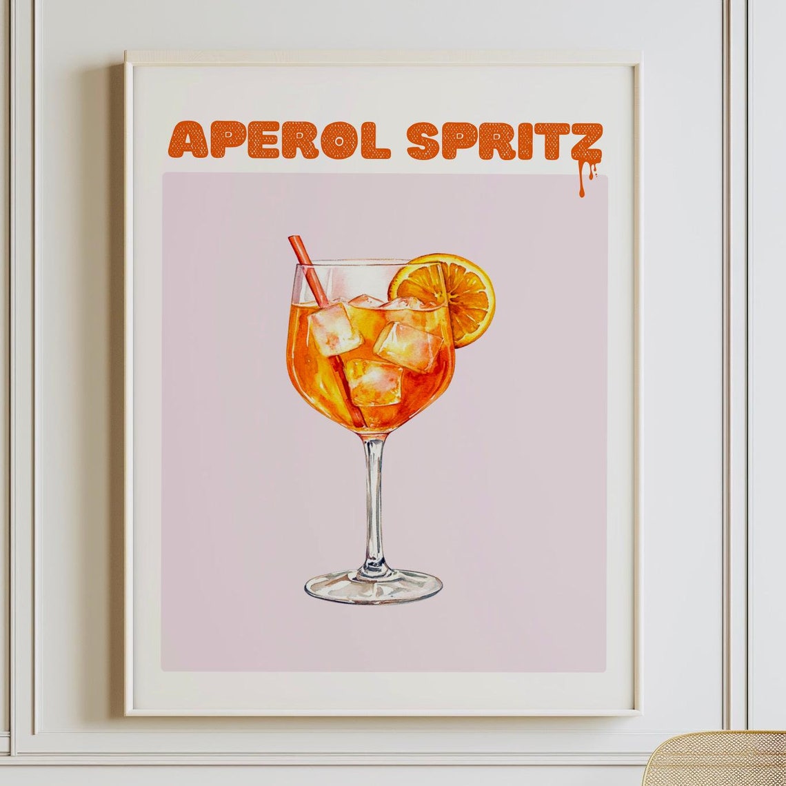 Aperol Spritz Retro Watercolor Cocktail Orange Slice Bar Poster
