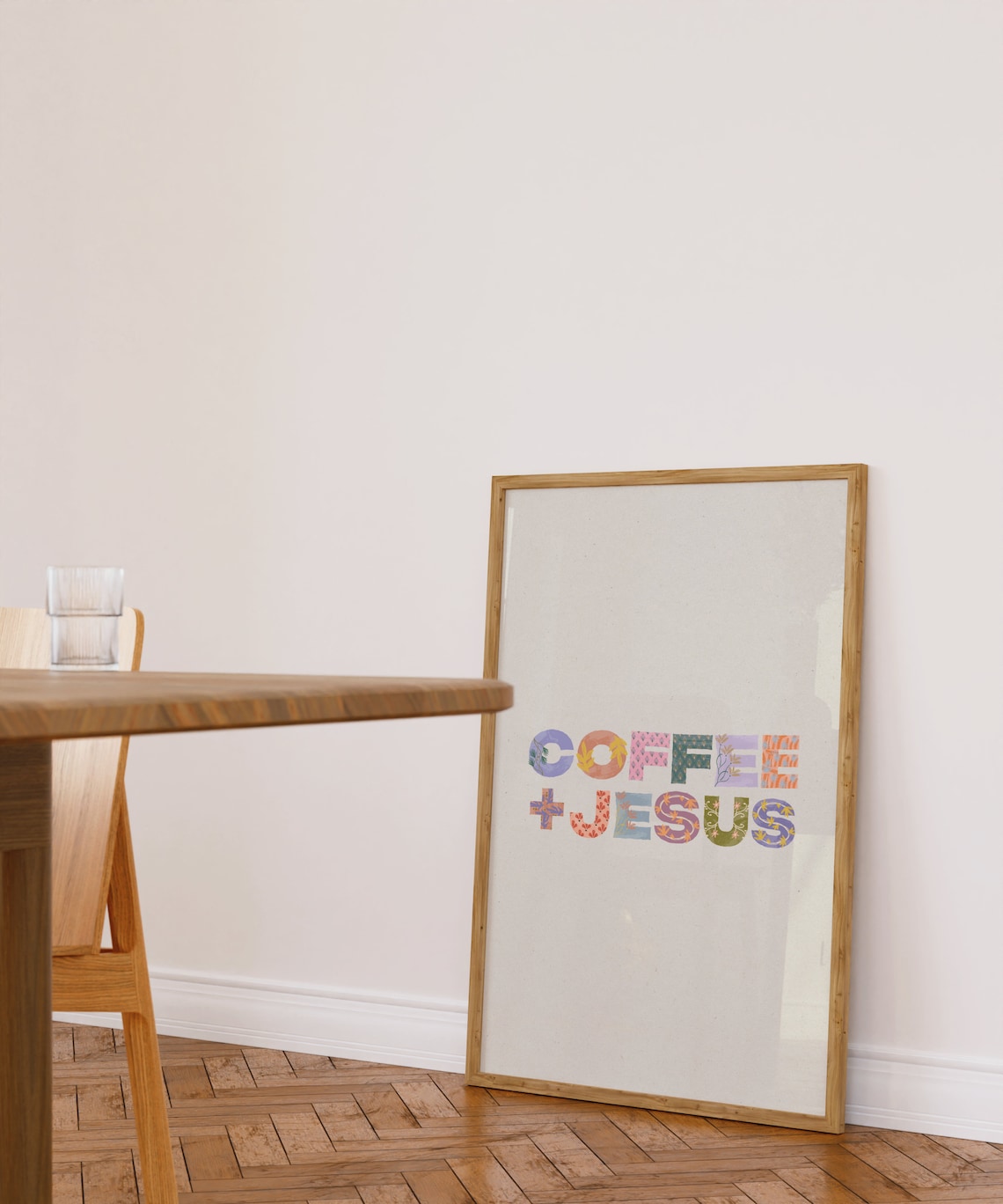 Coffee Plus Jesus Floral Patterned Lettering Christian Quote Poster - Image 3
