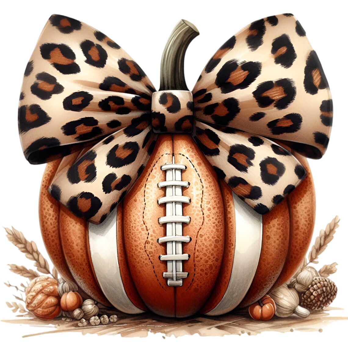 Leopard Print Bow Pumpkin Football Art Print