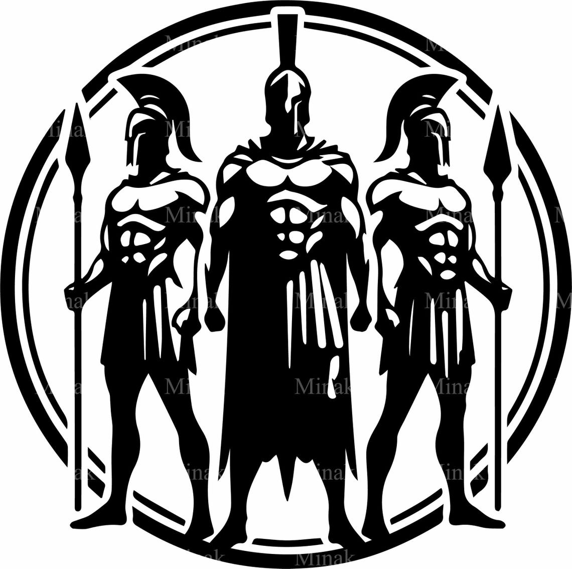 Three Spartan Warriors Battle Stance Circle Bold Greek Poster