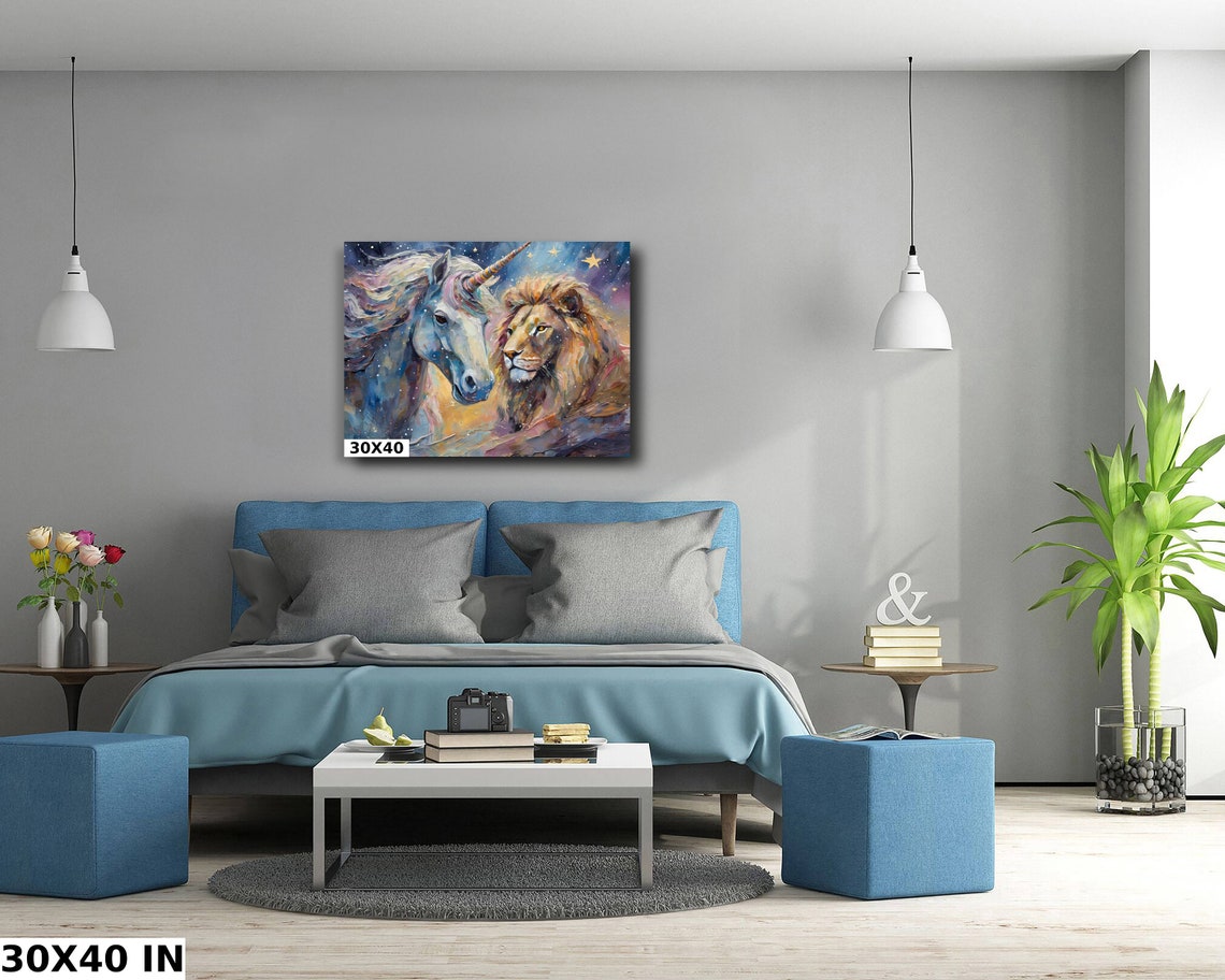 Nursery Room Wall Art Lion And Unicorn Print Nursery Decor Lion And Unicorn Wall Art Kids Room Art Lion And Unicorn Moon And Stars - Image 5